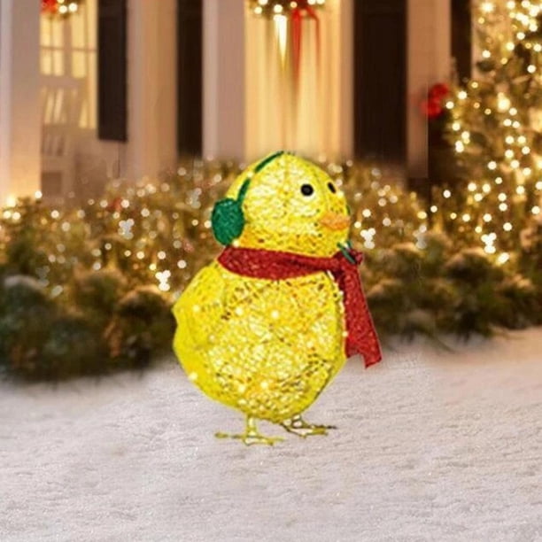 Decoración de invierno, LED amarillo polluelo con bufanda, orejeras, farol, decoración navideña de pollo para navideñas, patio - rojo rojo Yotijar Pollo Iluminado