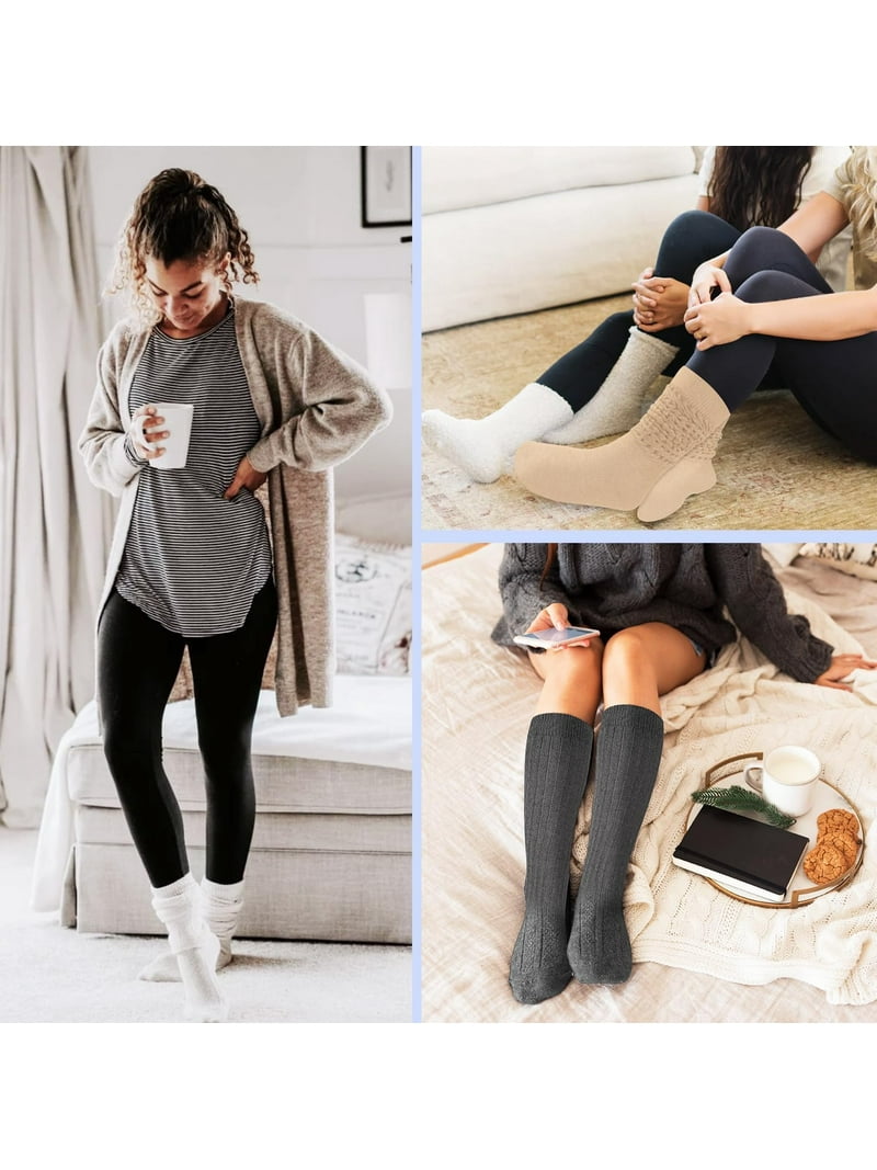 4 Pairs Slouch Socks For Women With Cushioned, Warm Extra Long Scrunch Cotton Knit Knee High Socks, Bulk Boot Socks