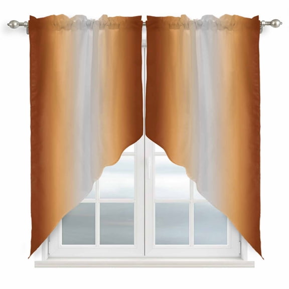Dark Burnt Orange Ombre Swag Curtains for Kitchen/Bedroom/Living Room, Modern Grey Gradient Farmhouse Art Scalloped Curtains 63 Inch Long, Window Swag Topper Curtains Valances 2 Panels Set 36"x63"