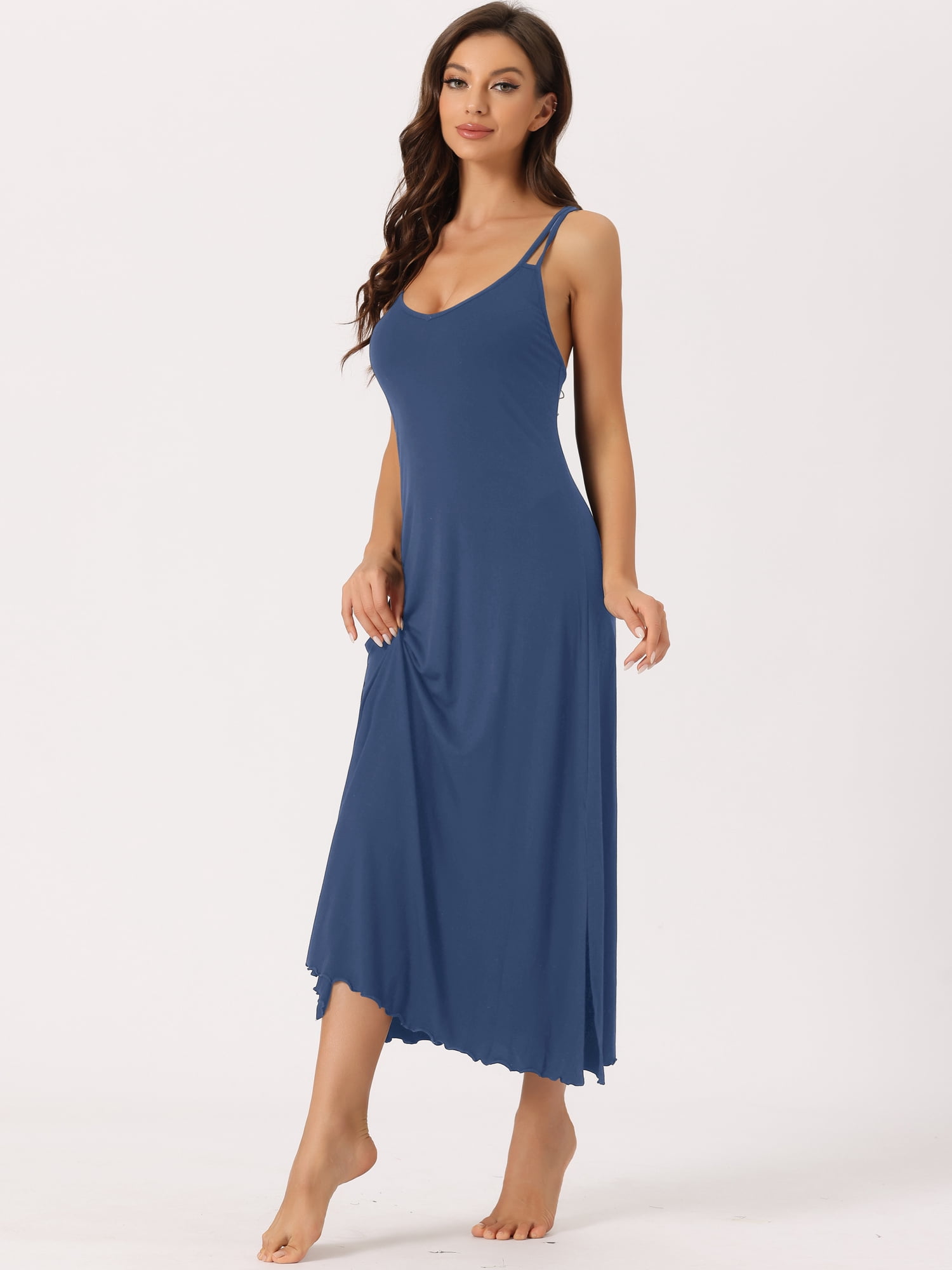 DARING DIVA Women's Lingerie Nighties Midi Racer Back Pajama Dress XL Dark Blue