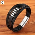 thumbnail image 4 of Punk Style Braided Leather Mens Bracelet Cuff Bangle Wristband Stainless Steel - Yinane Pulseras anchas de puño, 4 of 8