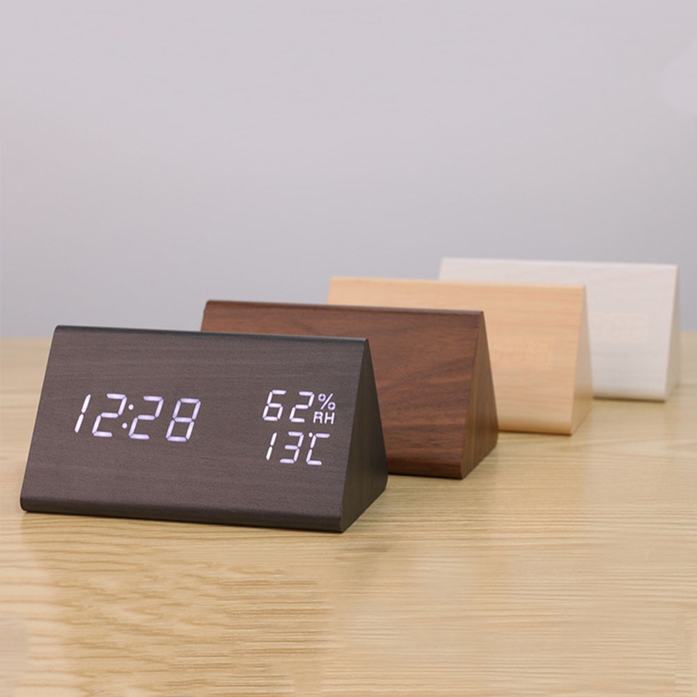 KDJ Wooden Digital Alarm Clock Temperature and Humidity Clock Wooden Clock - for Home Decor