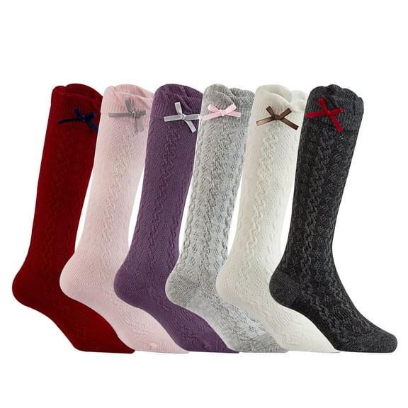 Lian LifeStyle 6 Pairs Cute Knee High Cotton Socks for Girls. Breathable, Warm, Perfect for Mobility & Athletic Toddlers JH0507 Size 1Y-2YAssorted