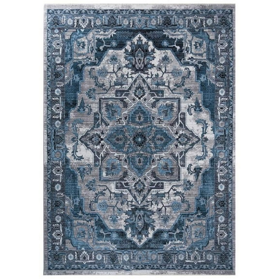 Allstar Living Room Area Rug with Heriz design in Blue