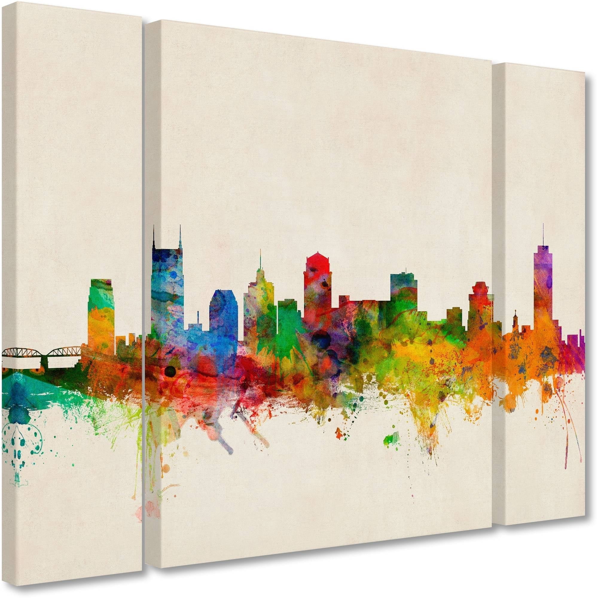 Trademark Fine Art "Nashville Skyline" Canvas Art by Michael Tompsett Three Panel Set