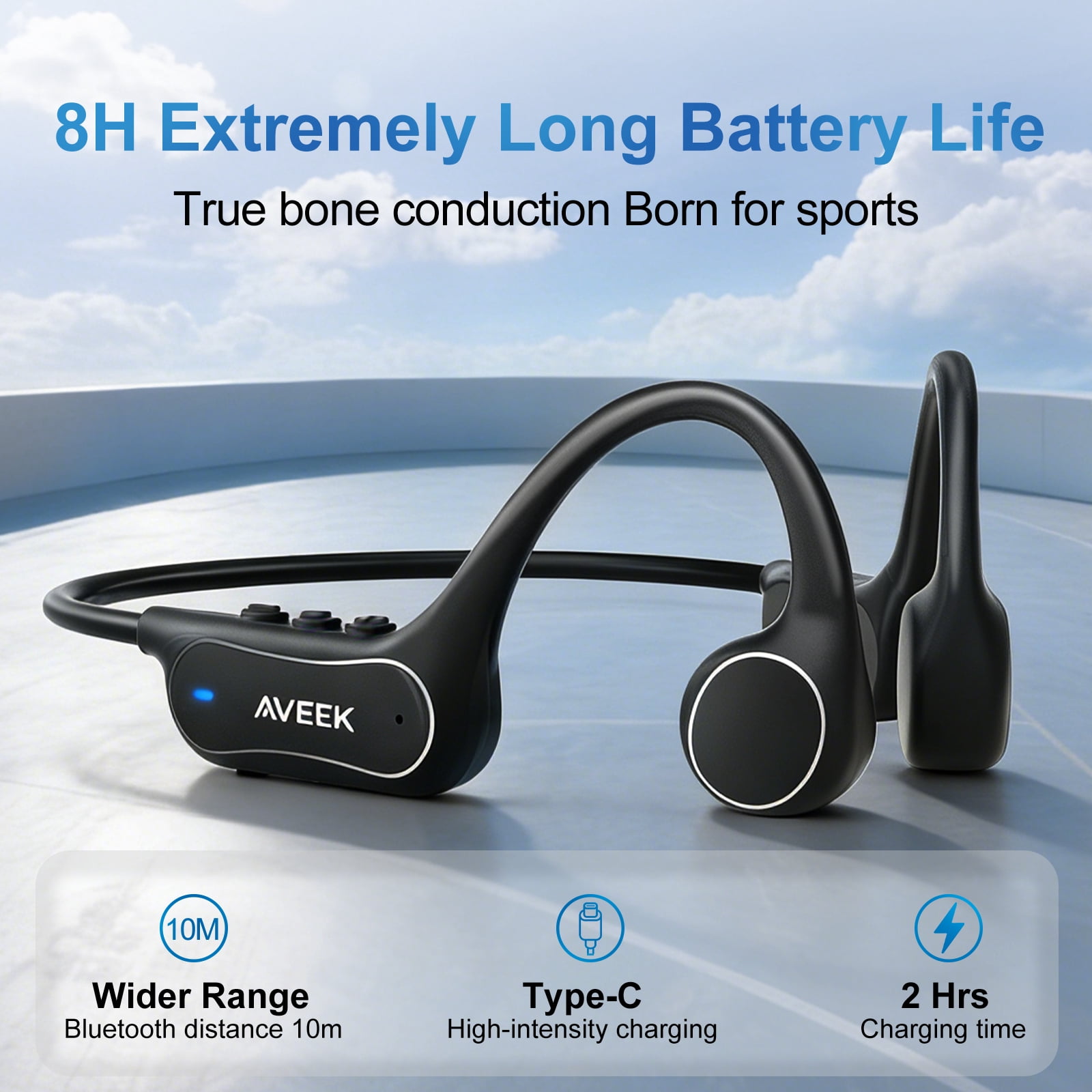 Aveek Bone Conduction Headphones,Bluetooth Wireless Sports Headphones for Running, Cycling & Gym, IPX5 Waterproof & Sweatproof, Lightweight Running Earphones for Outdoor