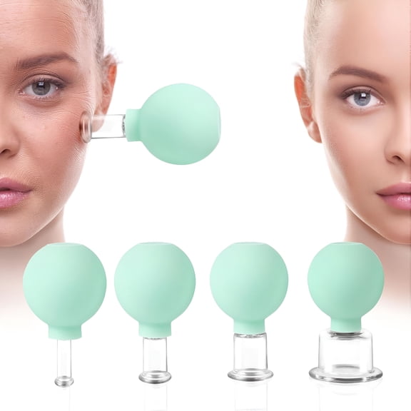 XIRQI Facial Cupping Set,4 Pcs Silicone Vacuum Suction Face Massage Cups,Skin Tightening Kit for Eyes,Face and Body(Green)