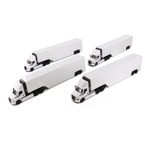 Box of 4 Freightliner eCascadia with Container, White - Kinsmart 1303DW - 1/60 Scale Diecast Model Cars