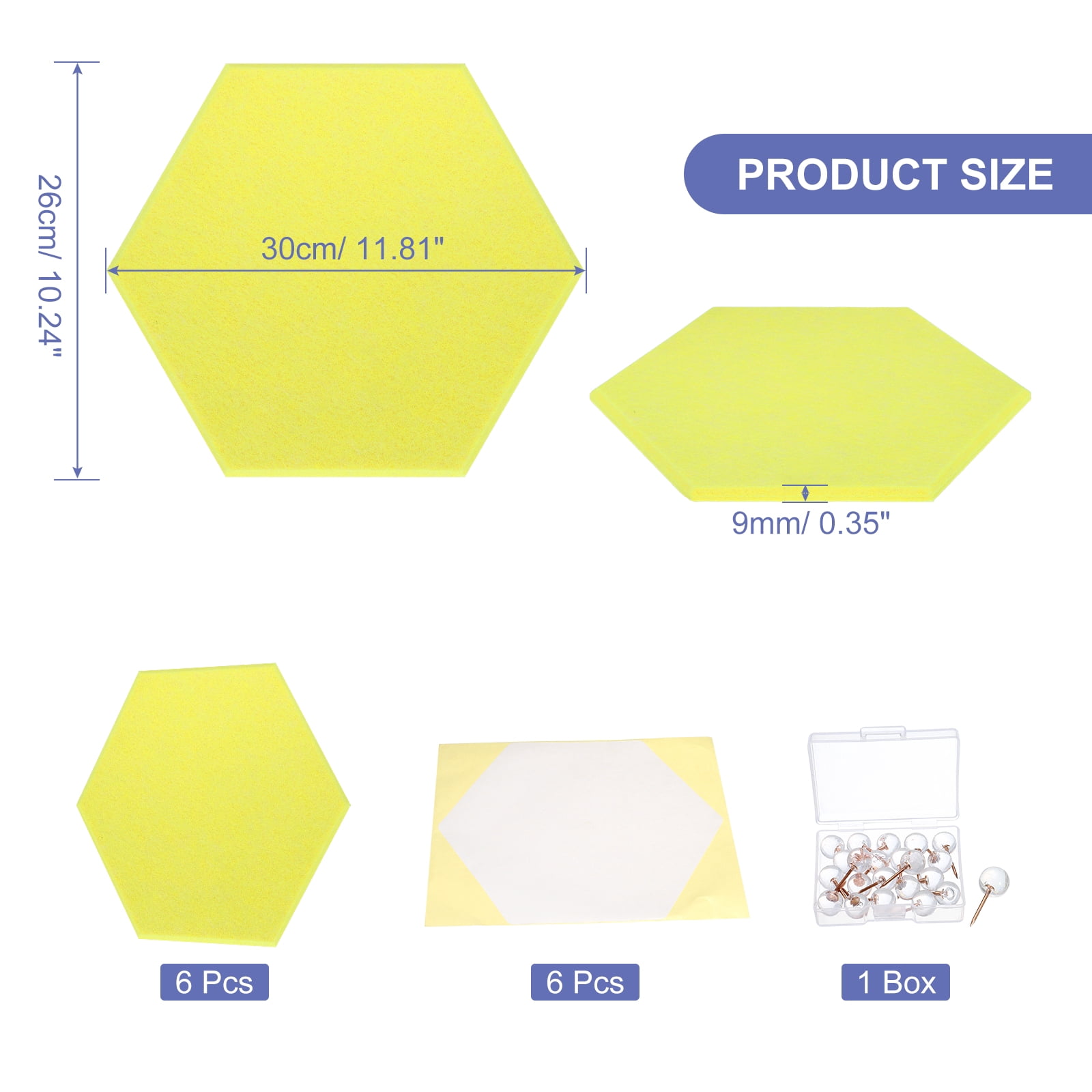 Hexagon Acoustic Panels B1 Fireproof Soundproof Foam Panels with 30 Push Pins(Lemon Yellow)