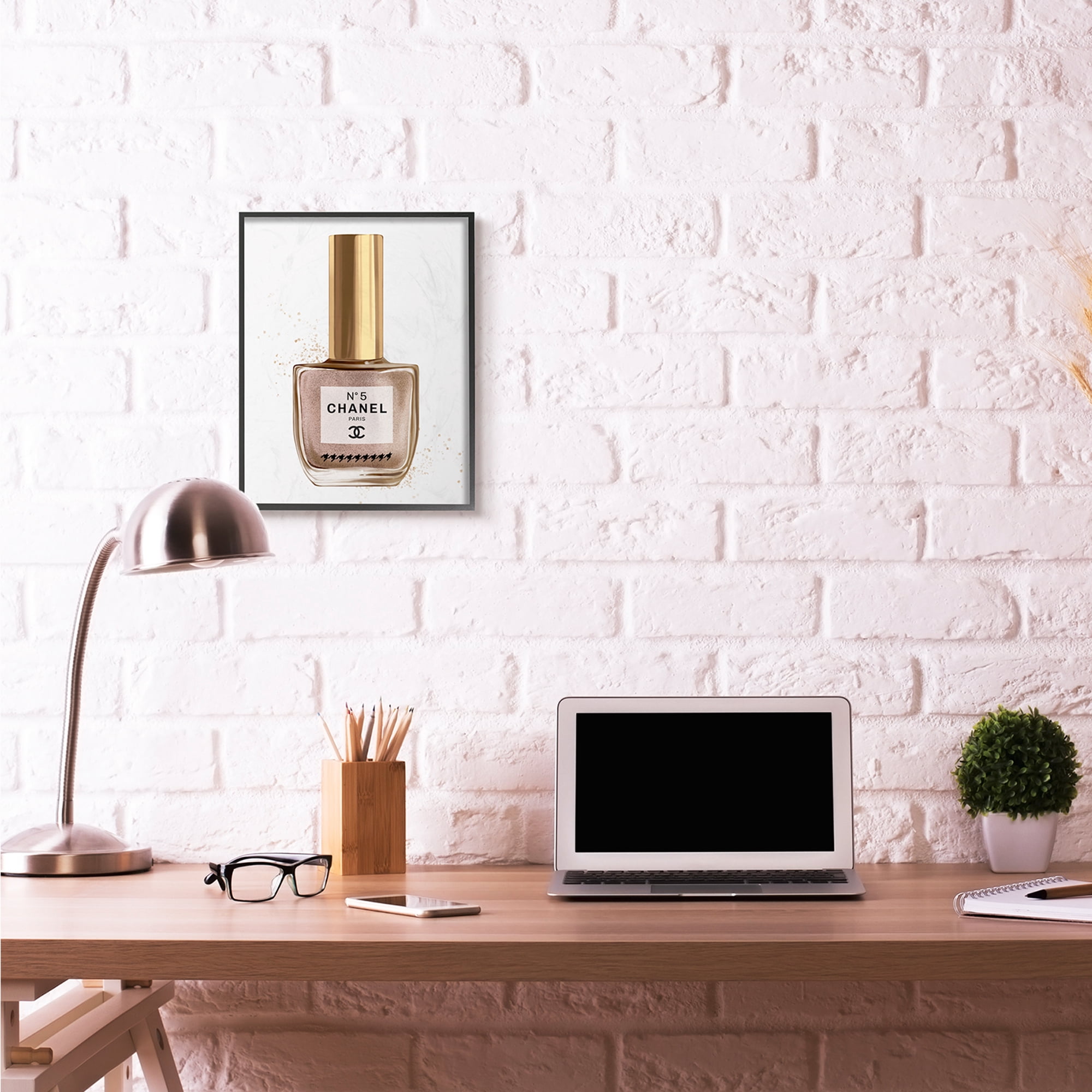 Stupell Industries Makeup Nail Polish Brown Gold Fashion Design Framed Wall Art by Ziwei Li