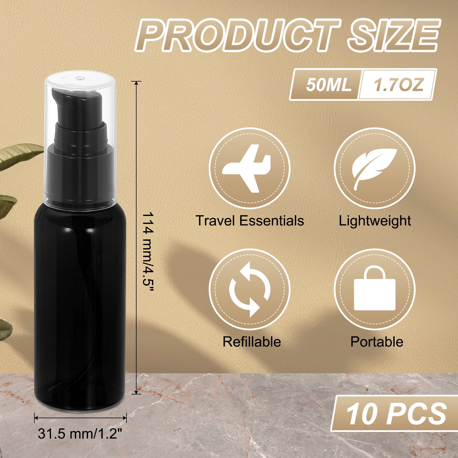 Uxcell 10Pcs Travel Pump Bottle, Empty Pump Bottle Dispenser, 1.7oz Black Black