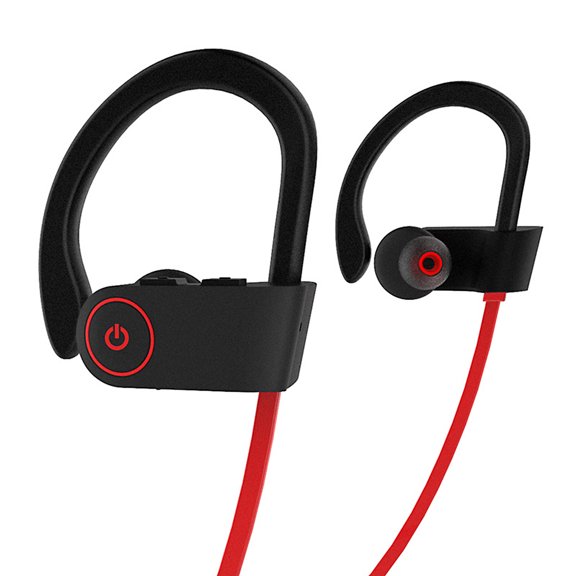 Sports Earbuds Wired with Microphone, Sweatproof Wrap Around Earphones with Over Ear Hook, in Ear Running Headphones for Workout Exercise Gym Compatible with iPhone, Cell Phones-Red