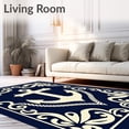 thumbnail image 2 of ODIKA 8x10 Machine Washable Non-Slip Area Rug, Nautical Anchor Emblem with Wave Motifs Latch Hook High Traffic Rug with Pad, Blue, 645538, 2 of 8
