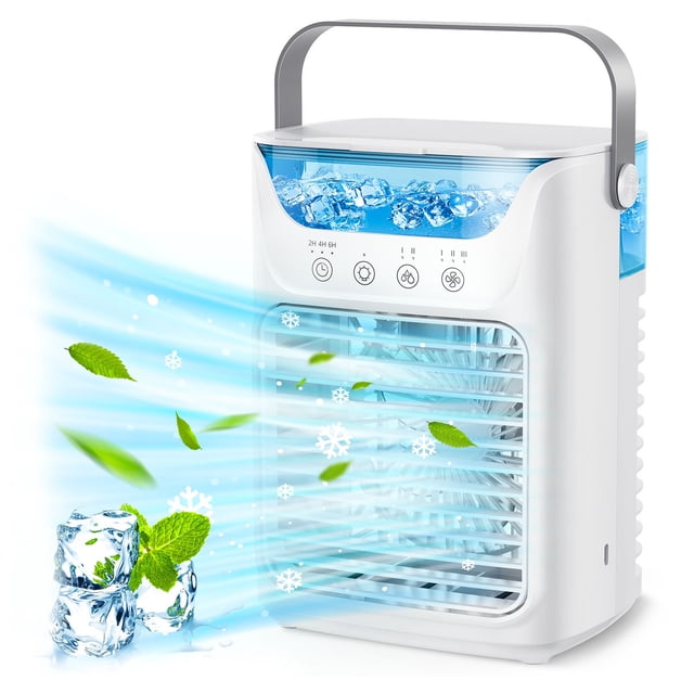 Air Cooler Humidifier, 700ML Large Water Tank Touch Screen Button 3 Wind Speeds Air Conditioner Cooling Fan 3 Automatic Timers for Home
