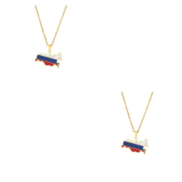 Sonducket Collares con colgante de artesanía exquisita para hombres y mujeres, collares de cadena con colgante de bandera de mapa de Rusia dorado 2Conjunto