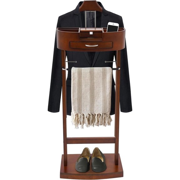 Wood Suit Rack Suit Stand for Man and Women Clothes Valet Suit with Drawer Valet Stands Men Valet Brown Suit Valet for Entryway Office Living Room
