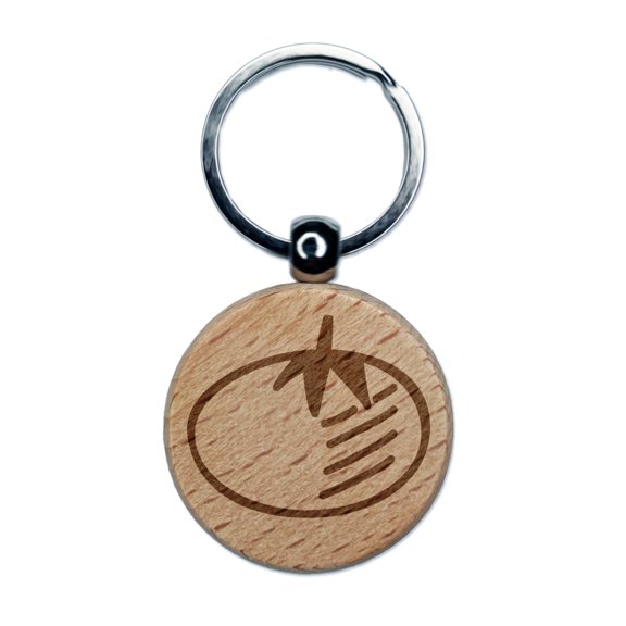 Tomato Fruit Vegetable Produce Doodle Round Keychain Charm Tag - Engraved Wood