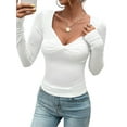 thumbnail image 2 of Long Sleeve Shirts for Women Fall Fashion Sweetheart Collar Twist Front Basics Tops Slim Fitted Y2K Tops White M, 2 of 9