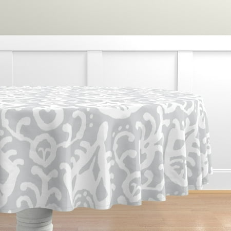 

Cotton Sateen Tablecloth 70 Round - Ikat Pumice Gray Neutral Ethnic Damask Look Ornate Monochrome Inspired Home Tribal Print Custom Table Linens by Spoonflower