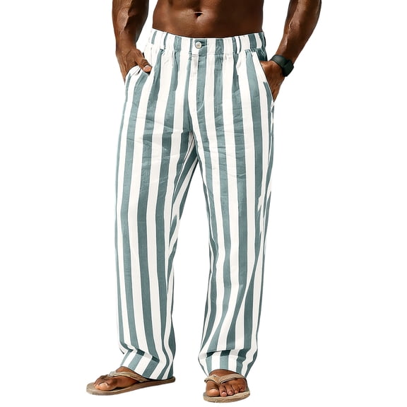 Uwinwear Men's Striped Pants Casual Color Block Straight-Legs Long Pants Casual Big & Tall Flat Front Business Trousers with Pockets,Mint Green,XXL