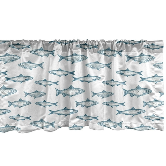Ambesonne Fishing Valance Pack of 2, Fish Sketches Marine Theme, 54"X18", Slate Blue White
