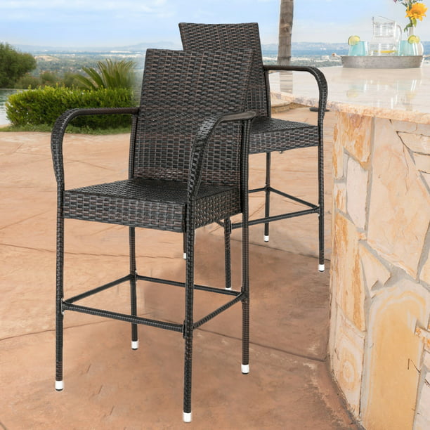 Rattan Barstool Chair, Wicker Outdoor Bar Stools With Backs