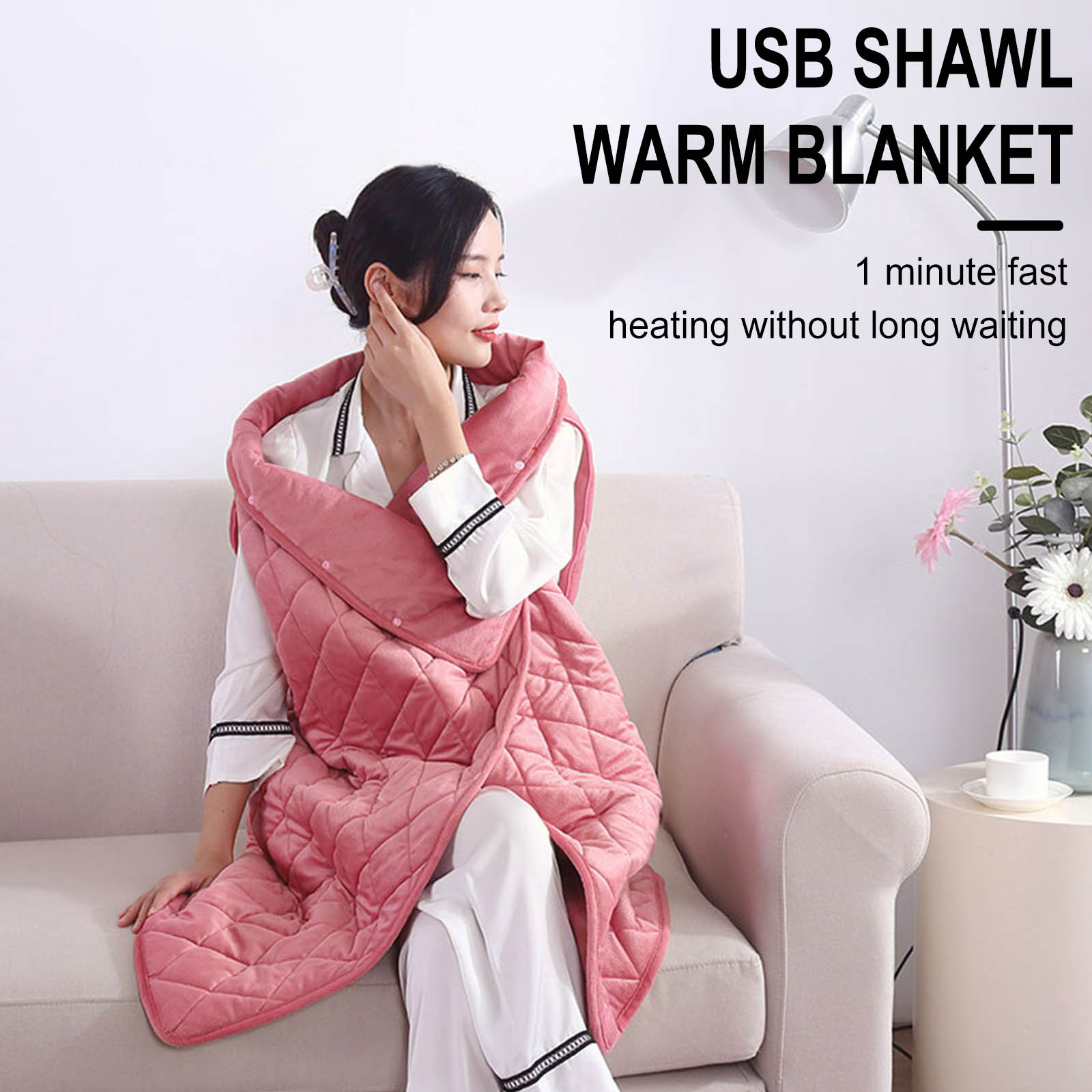 YiJuHui 1pcs Portable Heated Shawl, Cordless Heated Blanket Heated Shawl Wraps for Women Wearable Heated Blanket Battery Heated USB Charging 100x140cm(with zipper)