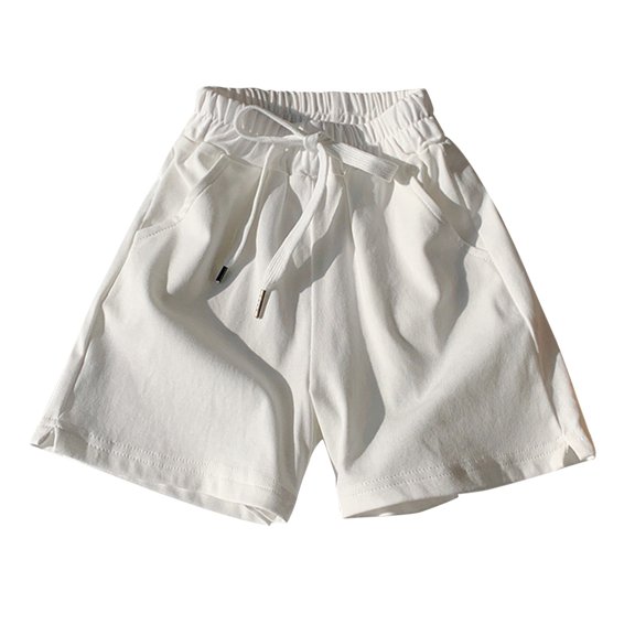 GiLiling Girls Casual Knit Shorts, Elastic Waist Drawstring Side Pockets Comfy Summer Shorts for Kids Active Wear (White, 7-8 Years)
