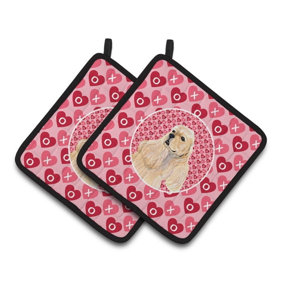 Carolines Treasures SS4522PTHD Buff Cocker Spaniel Hearts Love Valentines Day Pair of Pot Holders, 7.5HX7.5W, multicolor