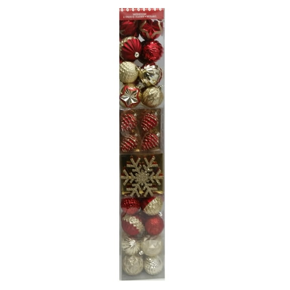 Shatter Resistant Christmas Ornaments, Red & Gold, 52-piece Set