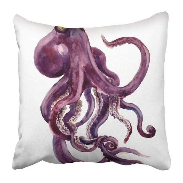 Funda de Almohada ABPHQTO Azul Animal Rojo Pulpo Silueta Acuarela 45x45 cm