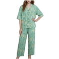 thumbnail image 2 of SGFCWSX Girls Clothing Sets Graphic Print Half Sleeve Wide Leg Pants 2 Piece Casual Outfit for Kids Green Size 11-12 Years, 2 of 6