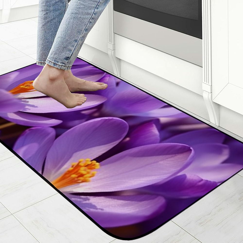 Qinduosi Decorative Door Mat, Door Mat with Non-Slip Rubber Backing, Easy Cleaning, Traps Dirt, for Entry, Patio, Garage- Crocus Spring Purple Blossom Bloom Plant Close 19.68*47.24 in