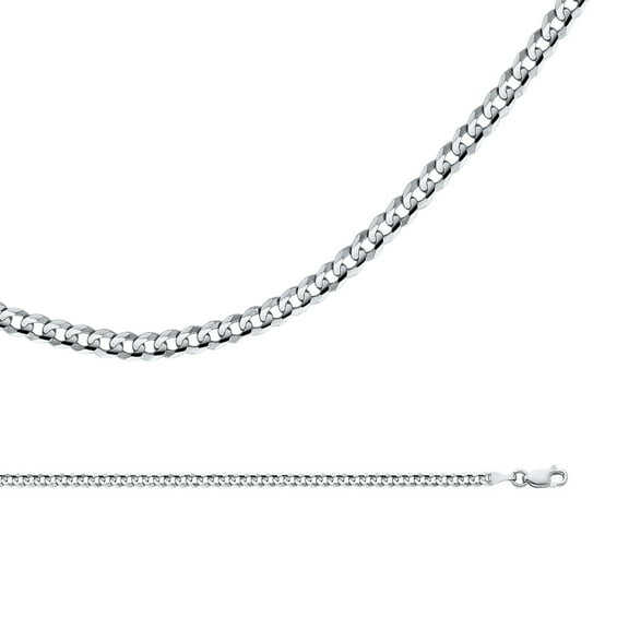 Cuban Curb Necklace Solid 14k White Gold Chain Concave Link Polished Finish Genuine, 3.1 mm - 16 inch