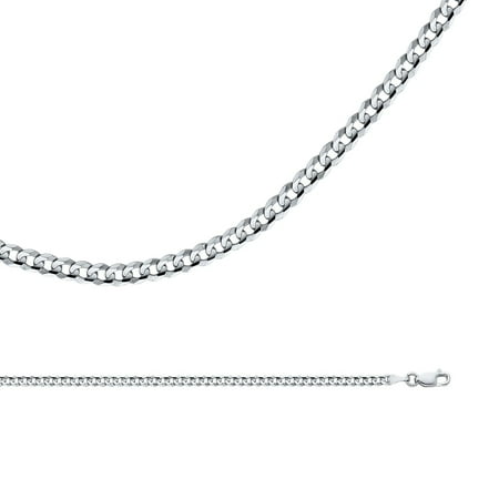 Cuban Curb Necklace Solid 14k White Gold Chain Concave Link Polished Finish Genuine, 3.1 mm - 22 inch