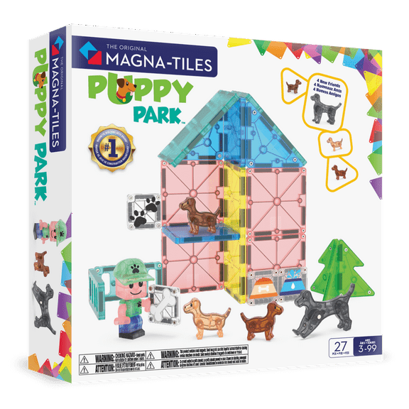 MAGNA-TILES® Puppy Park 27-Piece Magnetic Construction Set, The Original Magnetic Building Brand