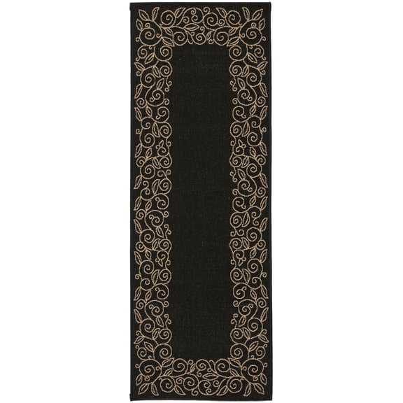 SAFAVIEH Courtyard Chole Bordered Indoor/Outdoor Runner Rug, Black/Beige, 2'3" x 6'7"
