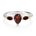 thumbnail image 2 of Gem Stone King 925 Silver 10K Yellow Gold Pear Shape Red Garnet and White Lab Grown Diamond Engagement Ring for Women (1.18 Cttw, Gemstone January Birthstone, Size 5), 2 of 3