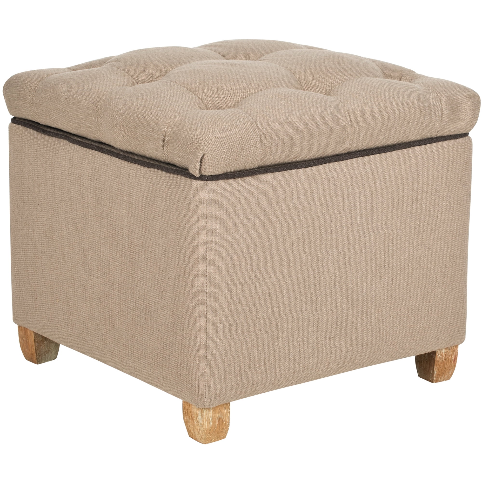 SAFAVIEH Joanie Rustic Glam Tufted Storage Ottoman, Beige