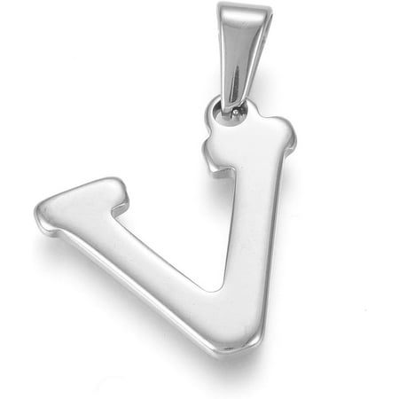 Non-Tarnish 304 Stainless Steel Pendants Stainless Steel Color Initial Letter.V 19.5x19.5x1.8mm Hole: 3x7mm