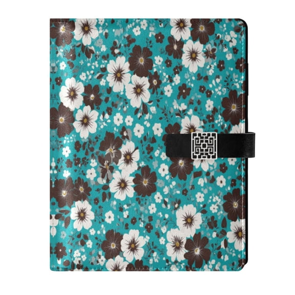Leather Planner Leather Notebook Notebook Journal Binder Design Pen Pocket Design Convenient for Storage Turquoise Tiny Blooms