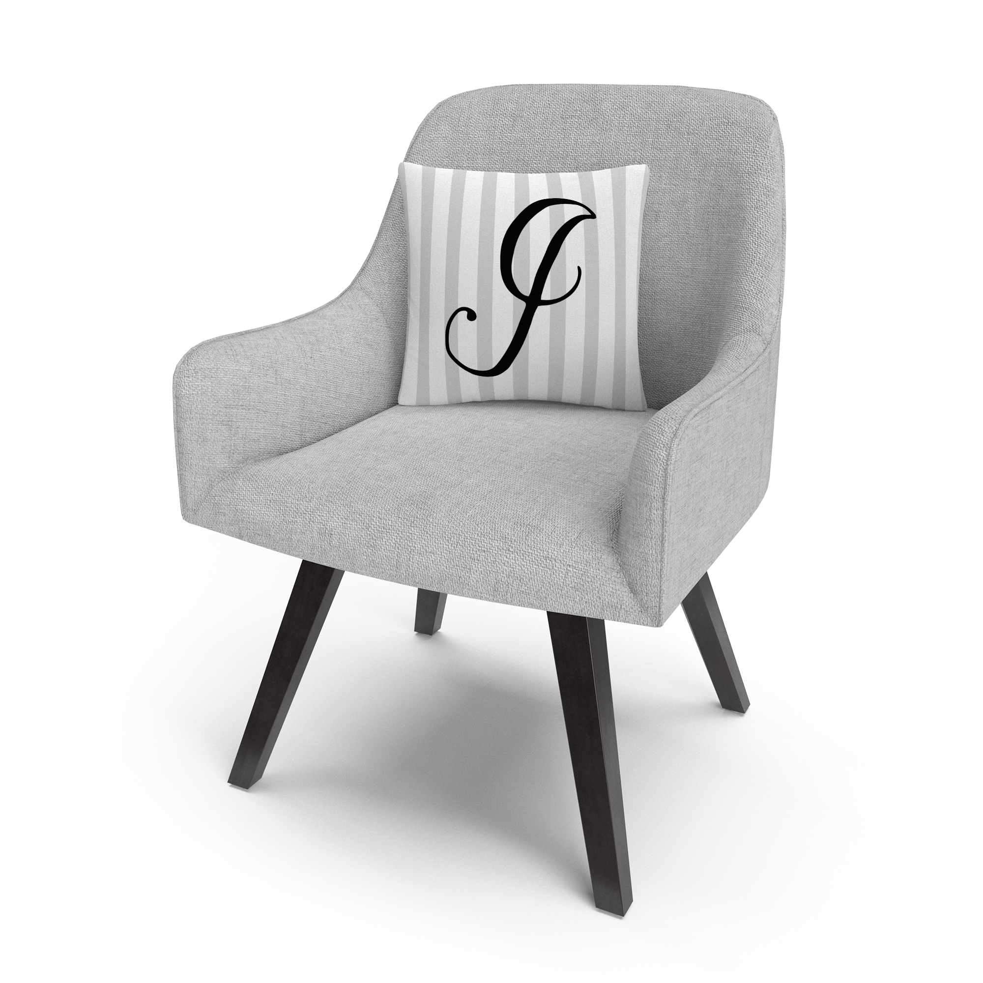 Gray Striped Ornate Letter Script I By Abc 16 X 16 Decorative Throw Pillow