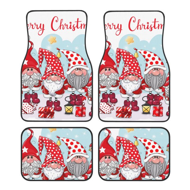 Lsque Christmas Print 4-Piece Floor Mats, Heavy-Duty Rubber Liners, Anti-Slip Design, All-Season Automotive Protection, Vehicles, Cars, Trucks, and SUVs