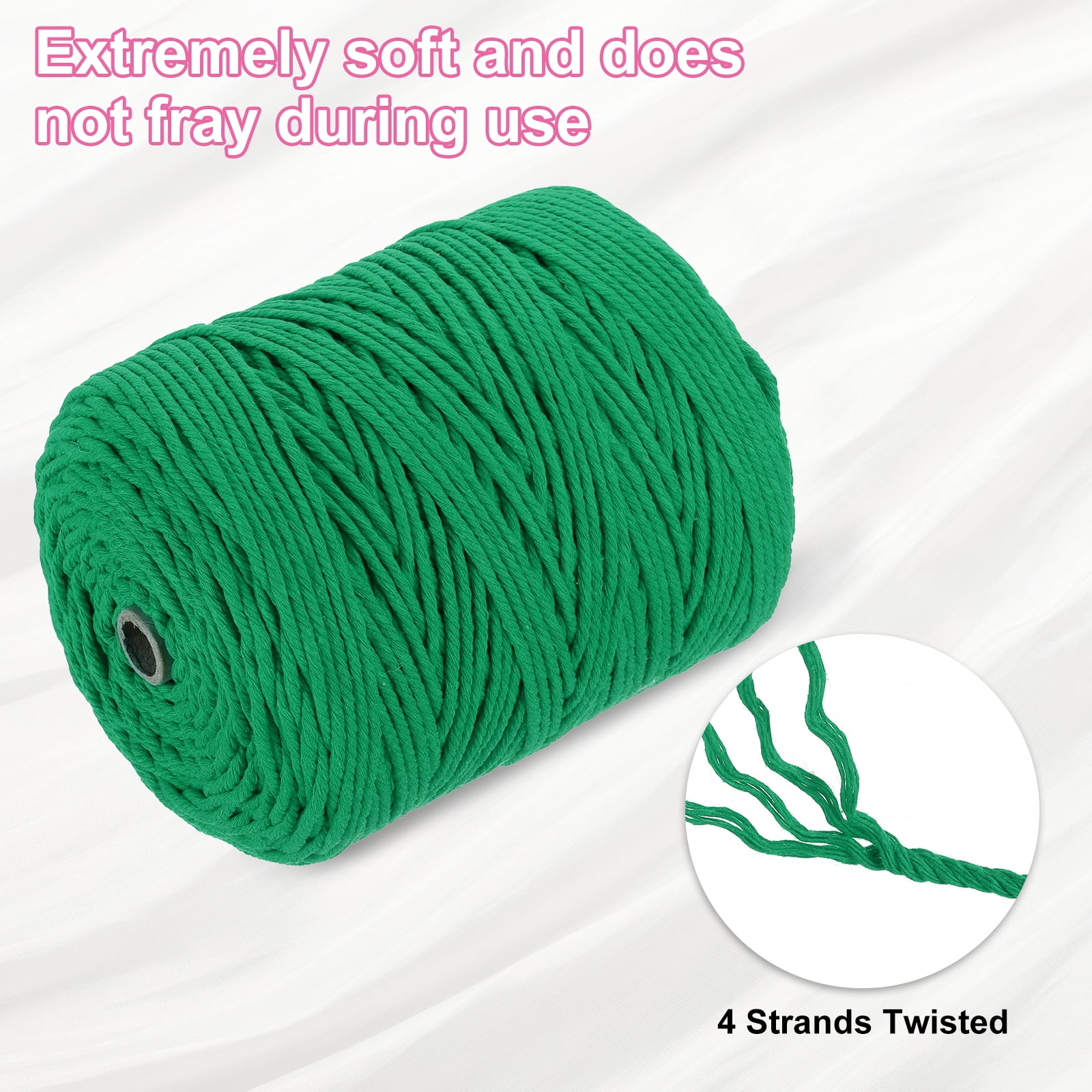 Uxcell Natural Macrame Cord 3mm x 328 Yards 4 Strand Twisted Cotton Macrame Rope for DIY Knitting Plant Wall Hanger Dreamcatcher, Emerald Green