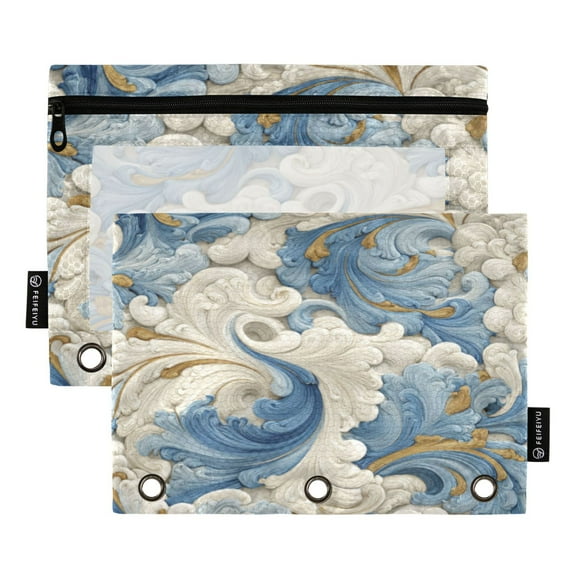 Pencil Pouch for 3 Ring Binder Binder Pencil Case One SizeX2 Soft Blue and Beige