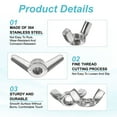 thumbnail image 3 of Écrous à Ailes, 10 Pcs 10-24 Attaches Papillon en Acier Inoxydable 304 pour Réparation Installation Maison Meubles Bateau, Argent, 3 of 7