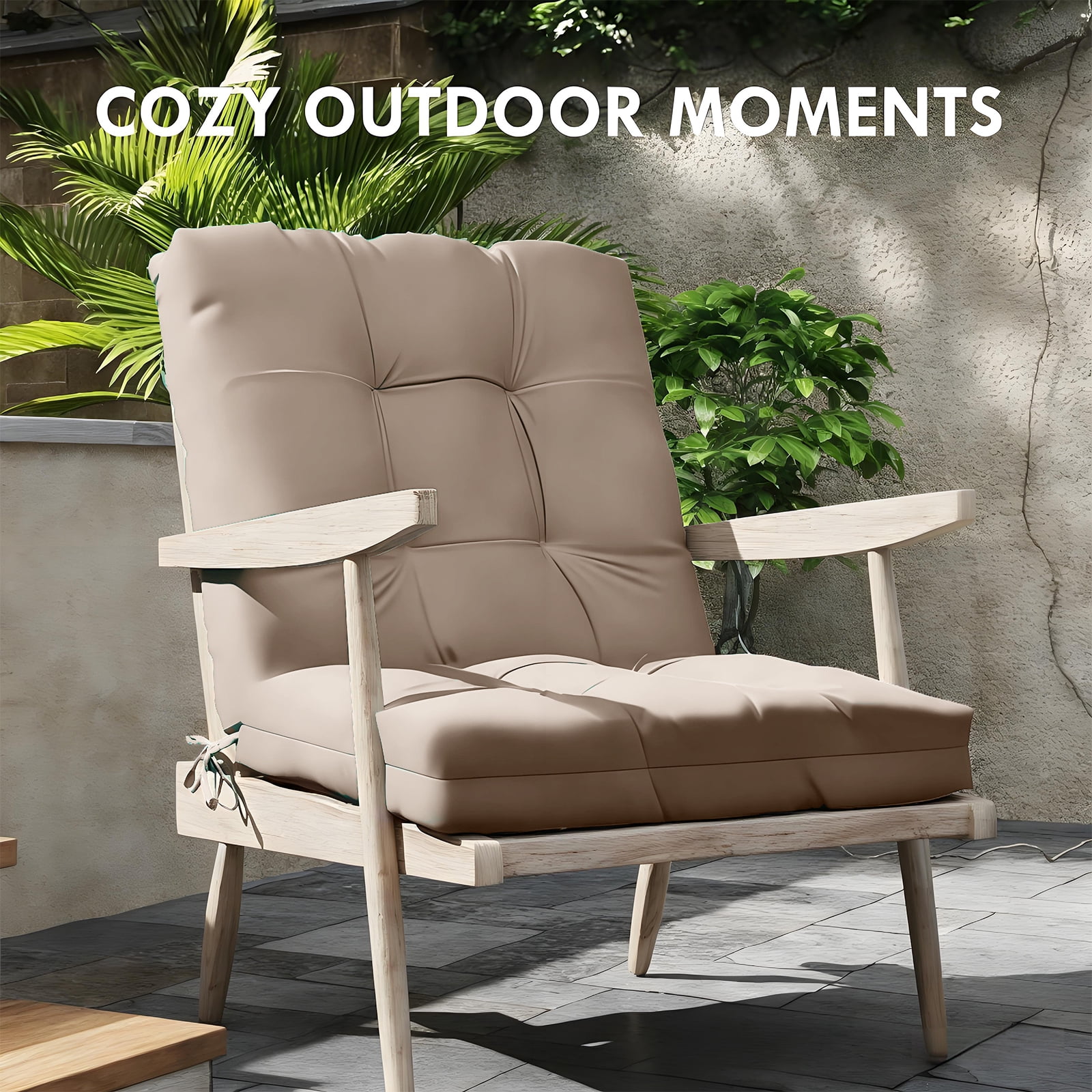 Outdoor High Back Chair Cushions Set of 2, 42"x21"x4" Tufted Waterproof Patio Cushion for Rocking & Dining Chairs, Soft Seat Pad with Ties, Fade-Resistant Indoor Outdoor Use