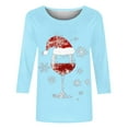 thumbnail image 4 of DeHolifer Women T-Shirts Red Wine Glass 3/4 Sleeve Christmas Pullover Xmas Santa Hat Graphic Blouse T-Shirts Tops Light Blue L, 4 of 4