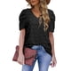 thumbnail image 2 of SAYOO Tops de manga corta abullonada para mujer con patrón de jacquard, ropa de verano de estilo casual con cuello en V de color sólido SAYOO  Casual, 2 of 5