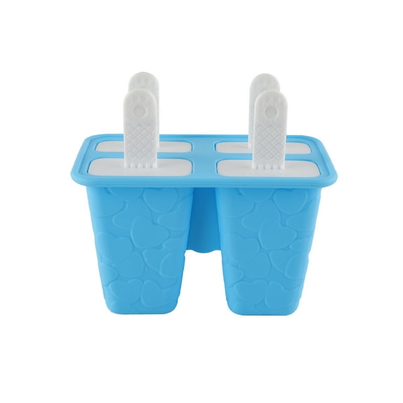 Embossed Heart Silicone Ice Pop Molds - Reusable & Dishwasher Safe, Blue